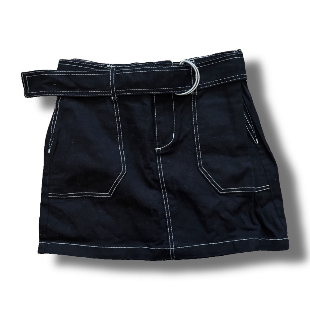 Mini black denim skirt